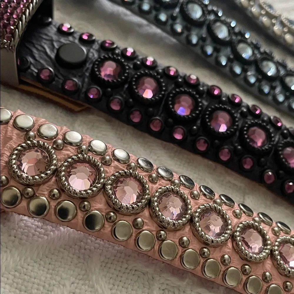 2 Kippy's Pink and Black Studded Belts Real genuine leather size 30 Small